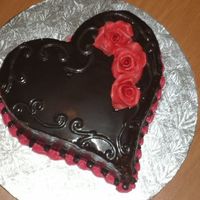 Chocolate Ganache Covered Cake My first attempt at both chocolate roses AND ganache......
