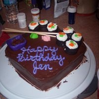 Sushi Chocolate with raspberry filling, sushi is made with marshmallows and buttercream icing