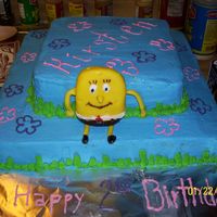 Spongebob Birthday Cake Made for a little girl. Strawberry and White cakes. Buttercream icing. Spongebob is fondant.