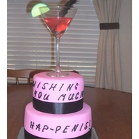 Pink Cosmo Bachelorette Cake This cake was made for a Bachelorette Party. The cake is Pink Champagne WASC with a cheesecake filling. The real martini glass contains...
