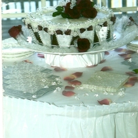 The Bachelor Tuxedo Cake USED A 14 INCH CAKE PAN ROUND DOUBLE LAYERED CHOCOLATE WITH BUTTER CREAM FROSTING SHAPED AND CUT OUT TUXEDO FORM AND PLACED IT ALL AROUND...