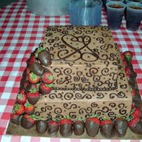 This Is My Very First Groom's Cake, Done For My Brother's Wedding! Chocolate Buttercream with Dark chocolate ganache, for the scrolling.