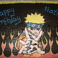 Naruto This was my 1st BCT, Naruto, for my sons 11th birthday. the cake was a basic yellow cake with twinkie filling and chocolate icing. YUM!