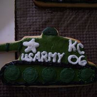 Army Tanks NFSC with rolled buttercream & buttercream accents. Made for grandsons 6th Birthday. These turned out to be huge cookies. I rooled the...