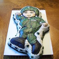 Little Soldier WASC with Vanilla Buttercream, made for Grandsons # 6 Birthday. He wanted an all Army theme Party. Not alot of time to do a carved cake so...