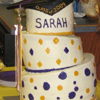 Topsy Turvy Graduation Cake BC Frosting, Graduation Cap top is cardboard wrapped in Fondant with a real tassel. BC frosting is iced below the graduation cap to be the...