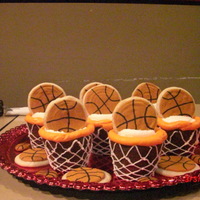 Basketball Cupcakes For My Son's End Of Yr Party The basketballs are sugar cookies with royal icing. The cupcakes were the extra large cupcakes. I don't think it would look the same...