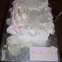 Christening Cake Chocolate cake with strawberry filling.