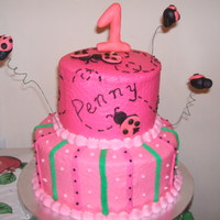 Lady Bug 1St Birthday 2 tier lady bug cake w/ fondant numbers and lady bugs.
