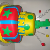 Primary Color 1St Birthday WASC cake with MMF covering & accents.