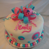 Pink/blue Birthday Circles Cake WASC cake with MMF over top and MMF accents.