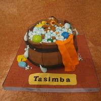 Baby Bathing In A Barrel Inspired by Jasley's Winnie the Pooh in Hot Tub cake. Used marbled blue/white fondant for water, piping gel over that and then once...