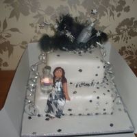 40Th Birthday Cake Womans 40th birthday cake black and white, with jewels, modelled person, vodka bag and spray