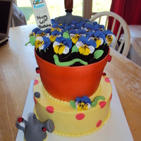 Flower Pot Cake With Pansies This was my first attempt at making a flower pot cake. It is a two tiered chocolate cake with butter cream icing. The flower pot was...