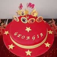 High School Musical Victoria sponge with jam and buttercream filling covered in fondant. Starburst and accents are made from flowerpaste.