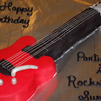 Guitar First attempt at a guitar. I covered in fondant. I shaped the knobs in fondant as well. Strings are angel hair pasta painted silver.
