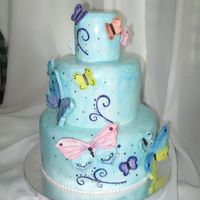Butterfly Cake Pretty birthday cake covered in fondant and decorated with gumpaste butterflies and hand painted swirls :)