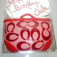 Coach_Tote_Bag_007.jpg I made this for my cousin Tisha. The cake is a vanilla cake with chocolate buttercream and covered with MMF. It is carved out of a 2 layer...