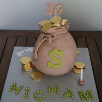 Money Bag Cake with chocolate coins