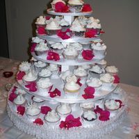 Wedding Cupcake Tree Wedding cupcakes were chocolate and white with buttercream icing. The hearts anf flowers were made of rolled buttercream and accented with...