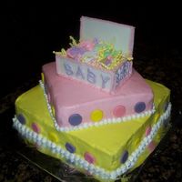 Baby Shower Cake This is a yellow cake with buttercream icing. The toy box is made of rolled buttercream. The Mom to be got this idea from the Wilton 2007...