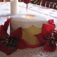 Christmas Candle Cake I saw Bella Cakes candle cake and was amazed! I made it! 3 6" round chocolate cake, MMF. Fake flowers since I don't have any...