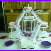 Theme "a Starry Night" Baked 8 14" circles and cut out star shapes using a templete. Total of 7 cakes, 4-14" stars, 2-10" circles, 1-8" circle...