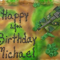 Camo Cake quster sheet, buttercream, camo was airbrushed, barb wire was done with a number 4 writer tip