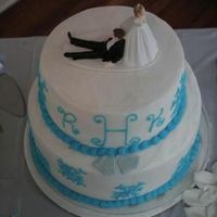 Main Wedding Cake For My Sons Wedding double layer with buttercream icing and snowflakes made out of buttercream icing.