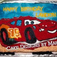 Bigger Lightning Mcqueen This is the Wilston Cars pan on an 11x15 cake. All buttercream & I airbrushed the sky. One of my first attempts at cake decorating.