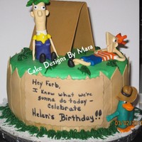 Phineas & Ferb Yellow WASC iced in butercream. All decorations are fondant/gumpaste.