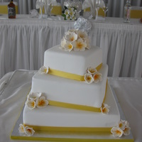 Dyarne & Chris's Wedding Cake 6 inch square, 9 inch square, 12 inch square offset Marbled Chocolate Mud Cake & White Chocolate Mud Cake. Covered in fondant. Handmade...