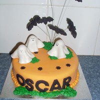 Oscars 6Th Birthday Cake - Halloween Themed 8 inch round chocolate cake, covered in fondantfondant decorations
