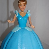 Cinderella Chocolate Cinderella Birthday cake with Vanilla Buttercream. Doll dress top is fondant.