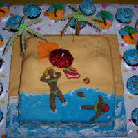 Beach Wedding this was done for a young bride who wanted a beach themed party!chocolate cake with fondant accents. The bride and groom are made out of...