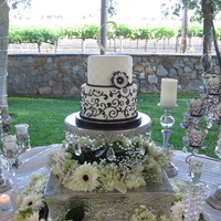 Gina And Chris 2 tier fondant covered cake with royal icing piping and quilting. You cant tell in the photo but the top tier has edible rhinestones....