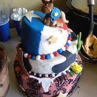 Rodgers House Warming.... Cowboy Theme! Funfetti cake, with BC icing with MMF accents. 6/8/10 rounds. My first attempt at a topsy turvy cake. I was more worried about the top...
