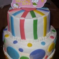 Hello Kitty This is a 2 tiered cake with Buttercream icing and rolled buttercream deco.