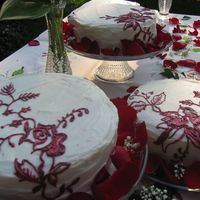 Embroidered Wedding Cake This was a gift to a friend and my first wedding cake - the decor on the cake matched her wedding dress' bodice embroidery.