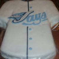 Toronto Blue Jays Jersey Cake all fondant.....hand made the stencil from picture i printed off the interent and then cut out....
