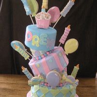 Drew's Cake MAde for a 7 year old's birthday. The candles and balloons are all sugar cookies.