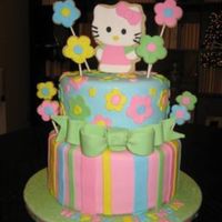 Hello Kitty Cake Made for my friend's aughter's 1st birthday. Chocolate cake covered in fondant. The Hello Kitty and flowers are cookies covered...