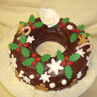 Christmas Wreath Chocolate fudge cake, fondant accents all edible.