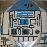 R2D2 This cake was created for my friend's son's 3rd birthday. It's a two layer white cake with raspberry filling and buttercream...