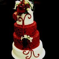 Red Mosaic Real flowers on top and red mosaics with real flowers in center.