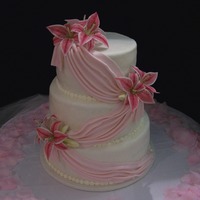 Stargazers Pink draped fondant with gumpaste stargazer lilies.