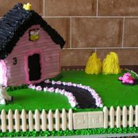 Shabby Chic Barn Theme Cake Pink Barn with buttercream piped animals. The picket fence is made of chocolate using a chocolate mold. This was for a friends daughters...