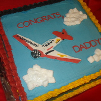 Congrats! Airplane Cake!! I made this for my friends dad as a congratulations for making an plane aerobatic team. Everything is buttercream except for the clouds...