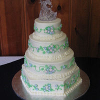 The Mathers Wedding This cake is all BC except for the MMF flowers. The flowers are light pink and a periwinkle like blue and lilac purple. The Bottom is a 15&...