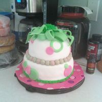 Pink & Green Bday Cake This is just a small simple birthday cake for a girl at work. Its the first time I did a fondant ribbon and wasn't sure on how many to...